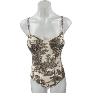 Cider Cream Brown Sleeveless Cami Camisole Tank Corset Bustier Bodysuit Top S/M